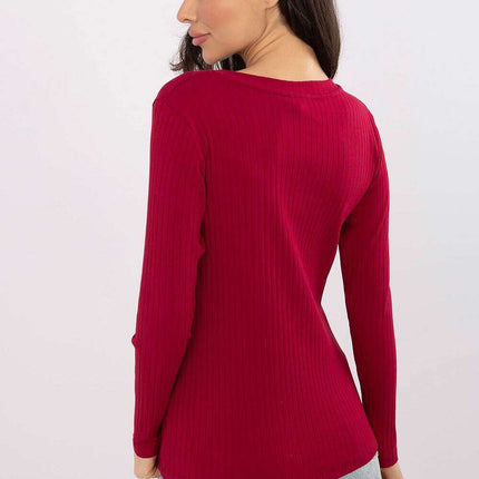 Ribbed Cotton Elastane V-Neck Blouse with Heart Embroidery