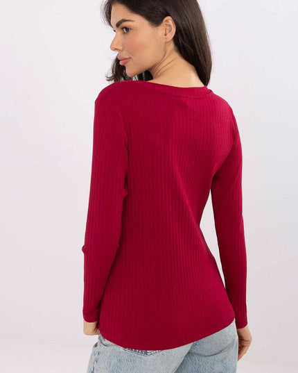 Ribbed Cotton Elastane V-Neck Blouse with Heart Embroidery