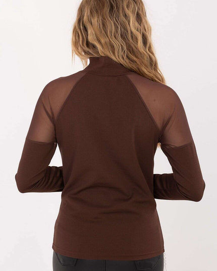 Elegant Mesh Shoulder Blouse with Classic Collar & Long Sleeves