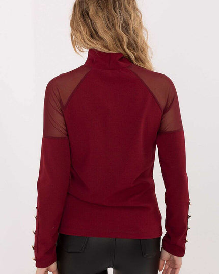 Elegant Mesh Shoulder Blouse with Classic Collar & Long Sleeves