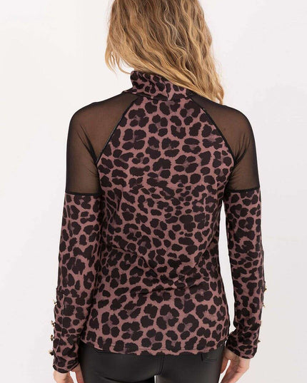 Elegant Mesh Shoulder Blouse with Classic Collar & Long Sleeves