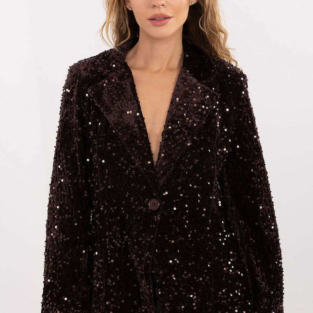 Sequined Party Blazer with Notched Lapels & Structured Shoulders
