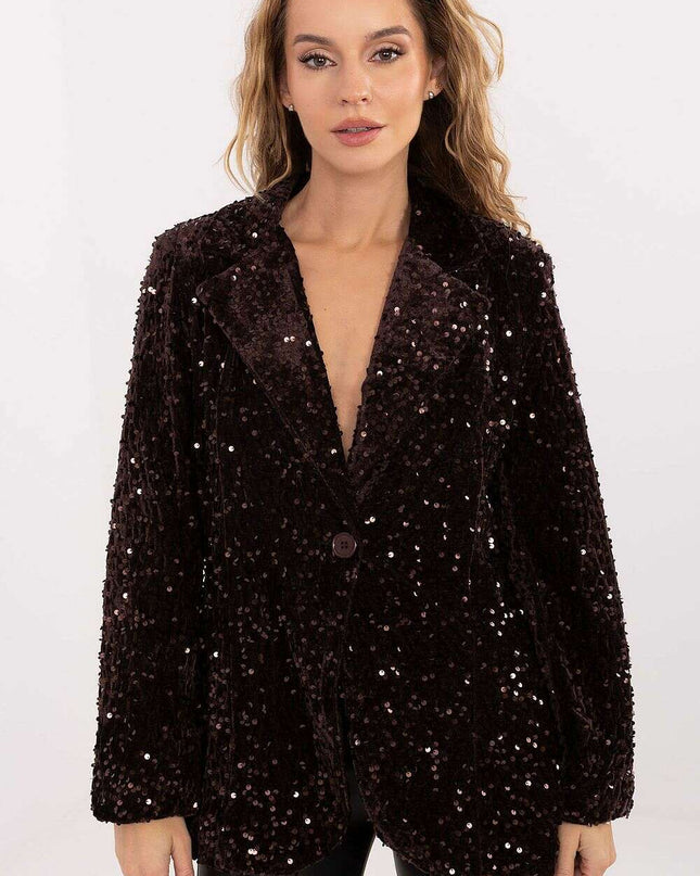 Sequined Party Blazer with Notched Lapels & Structured Shoulders