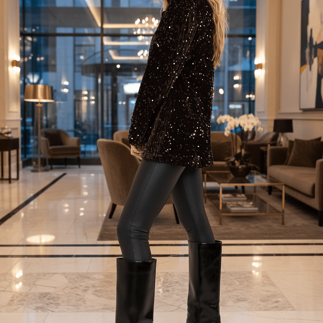 Sequined Party Blazer with Notched Lapels & Structured Shoulders