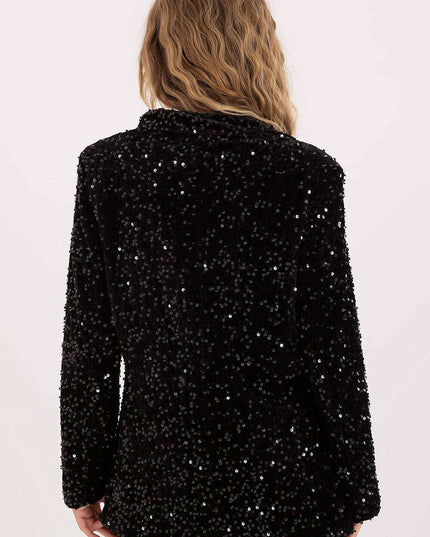 Sequined Party Blazer with Notched Lapels & Structured Shoulders