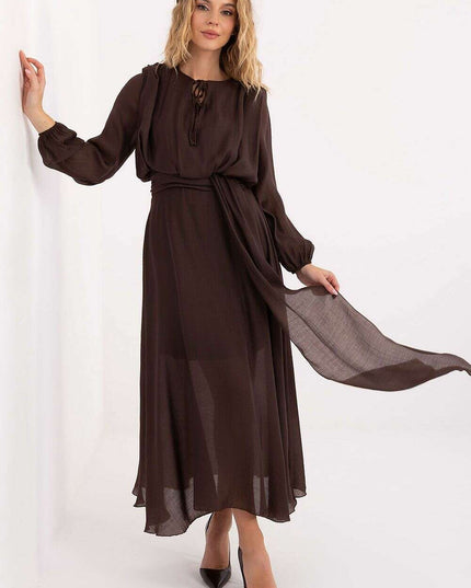 Flared Lyocell-Blend Maxi Daydress with Waist Sash & Lining