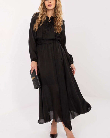 Flared Lyocell-Blend Maxi Daydress with Waist Sash & Lining