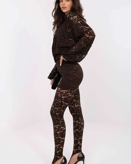 Elegant Lace High Waist Leggings – Lined Comfort, Stretch Fit