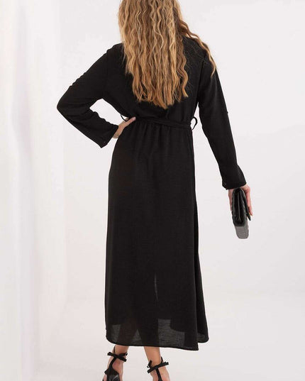 Flared Midi Shirt Dress with Classic Collar & Brooch Details