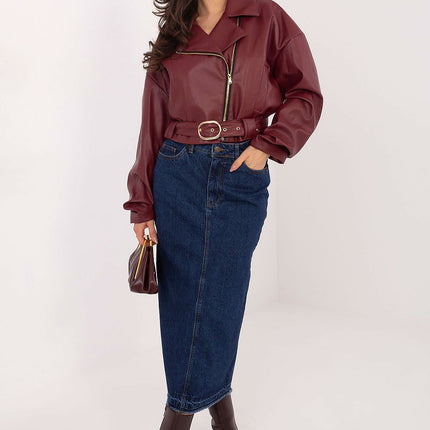 Denim Midi Skirt With Back Slit Made Of High Quality Cotton For Everyday Wear - Très Elite