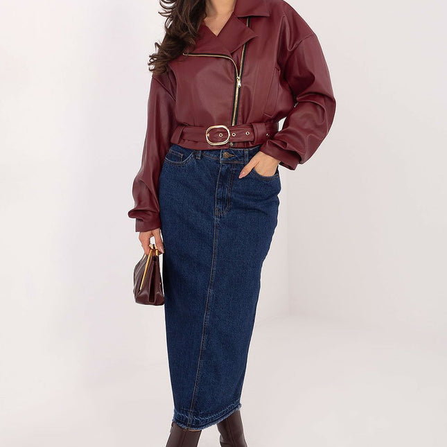 Denim Midi Skirt With Back Slit Made Of High Quality Cotton For Everyday Wear - Très Elite