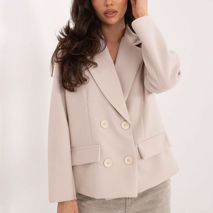 Rue Paris Women's Professional Tailored Coat with Pockets and Belt
