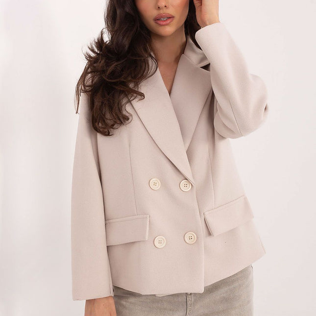 Rue Paris Women's Professional Tailored Coat with Pockets and Belt