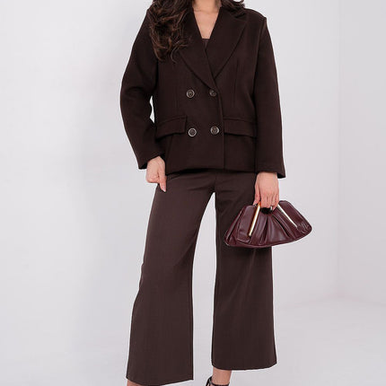 Rue Paris Women's Professional Tailored Coat with Pockets and Belt