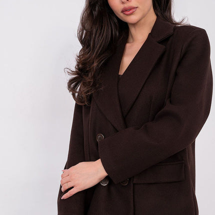 Rue Paris Women's Professional Tailored Coat with Pockets and Belt