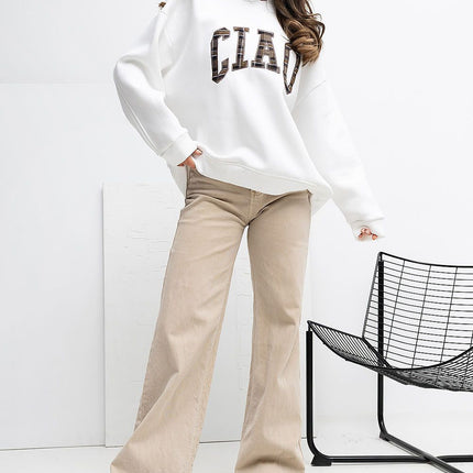 Rue Paris Professional Fleece-Lined Sweatshirt with Ribbed Cuffs