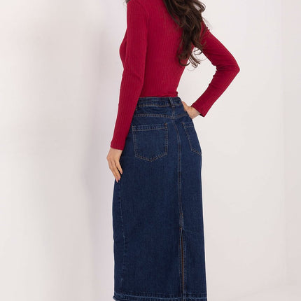 Denim Midi Skirt With Back Slit Made Of High Quality Cotton For Everyday Wear - Très Elite