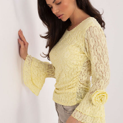 Italy Moda Elegant Lace Blouse with Sheer Sleeves & High Neck