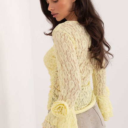 Italy Moda Elegant Lace Blouse with Sheer Sleeves & High Neck