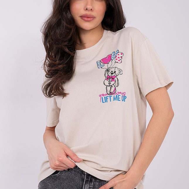 Womens Casual Soft Cotton T Shirt With Front Print And Inscription - Très Elite