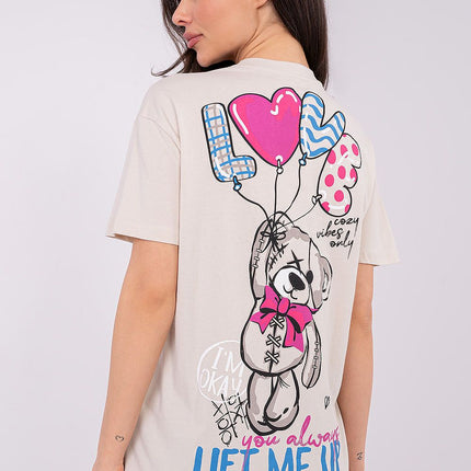 Womens Casual Soft Cotton T Shirt With Front Print And Inscription - Très Elite