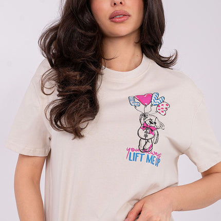 Womens Casual Soft Cotton T Shirt With Front Print And Inscription - Très Elite