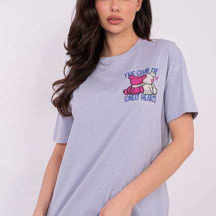 Womens Casual Soft Cotton T Shirt With Front Print And Inscription - Très Elite