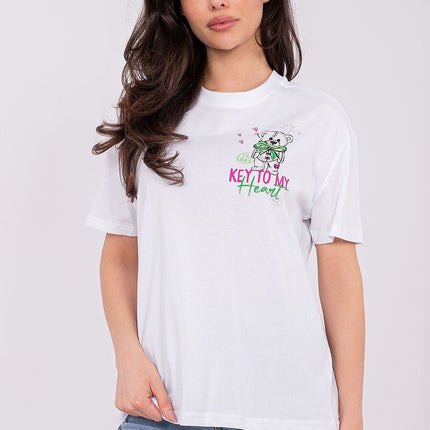 Womens Casual Soft Cotton T Shirt With Front Print And Inscription - Très Elite