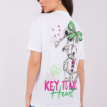 Womens Casual Soft Cotton T Shirt With Front Print And Inscription - Très Elite