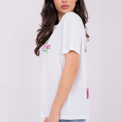 Womens Casual Soft Cotton T Shirt With Front Print And Inscription - Très Elite