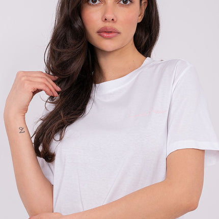 Womens Casual Cotton T Shirt With Front Inscription And Back Print - Très Elite