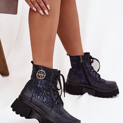 Artiker Womens Platform Natural Leather Ankle Boots With Laces And Zipper - Très Elite