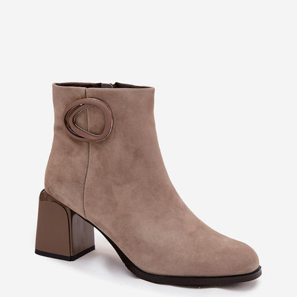 Artiker Womens Natural Suede Boots With Block Heel And Zipper Closure - Très Elite