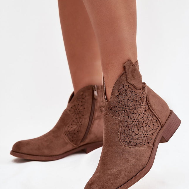 SBarski Womens Eco Suede Ankle Boots With Flat Heel And Openwork Upper - Très Elite