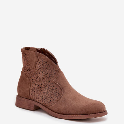 SBarski Womens Eco Suede Ankle Boots With Flat Heel And Openwork Upper - Très Elite