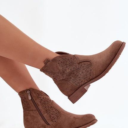 SBarski Womens Eco Suede Ankle Boots With Flat Heel And Openwork Upper - Très Elite