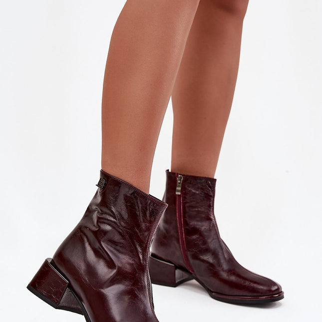Elegant Natural Leather Ankle Boots For Women With Block Heel Comfort - Très Elite