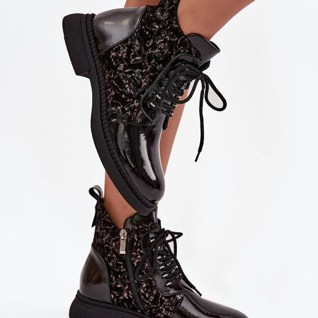 Womens Patent Leather Ankle Boots With Flat Heel For Everyday Style And Comfort - Très Elite