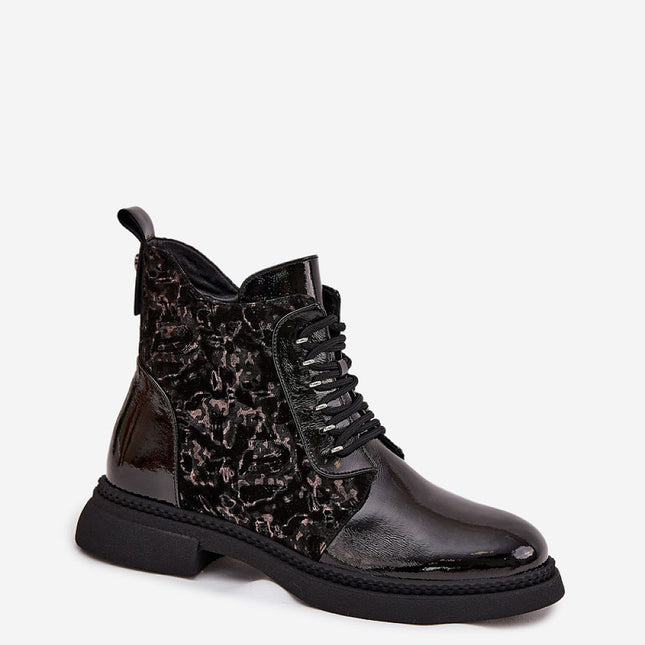 Womens Patent Leather Ankle Boots With Flat Heel For Everyday Style And Comfort - Très Elite
