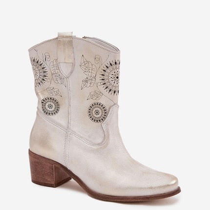 Womens Natural Suede Ankle Boots With Lace Pattern On Stable Block Heel - Très Elite