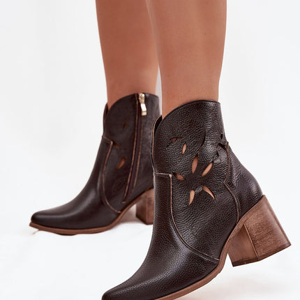 Women's Ankle Boots Natural Suede With Openwork Finish And Column Heel - Très Elite