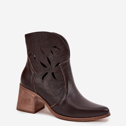 Women's Ankle Boots Natural Suede With Openwork Finish And Column Heel - Très Elite