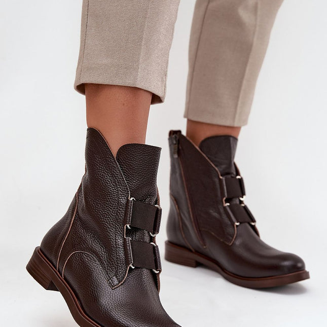 Women's Natural Leather Ankle Boots With Flat Heel Comfort - Très Elite