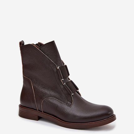 Women's Natural Leather Ankle Boots With Flat Heel Comfort - Très Elite