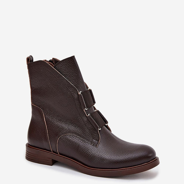 Women's Natural Leather Ankle Boots With Flat Heel Comfort - Très Elite