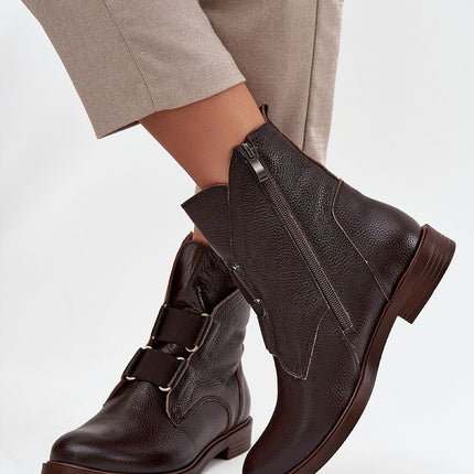 Women's Natural Leather Ankle Boots With Flat Heel Comfort - Très Elite