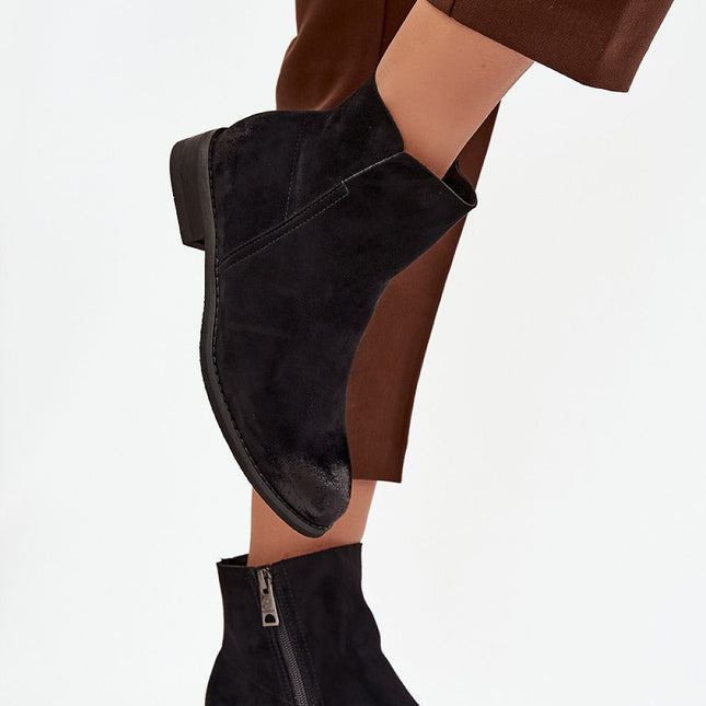 Vinceza Women's Ankle Boots Eco Suede Flat Heel Zipper Closure - Très Elite