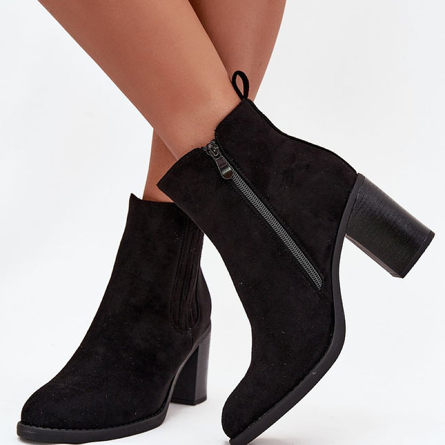 Womens Eco Suede Ankle Boots With Pillar Heel And Insulated Lining - Très Elite