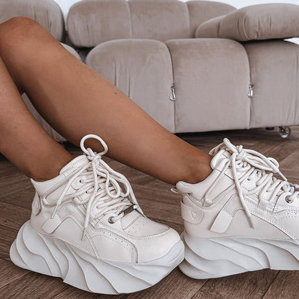GOE Women's Leather Platform Sneakers With Lace Up Comfort - Très Elite