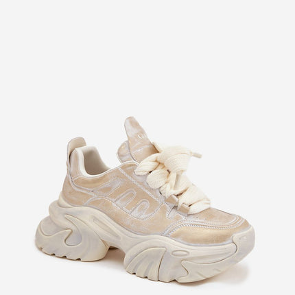Womens GOE Natural Leather Platform Sneakers With Thick Sole - Très Elite
